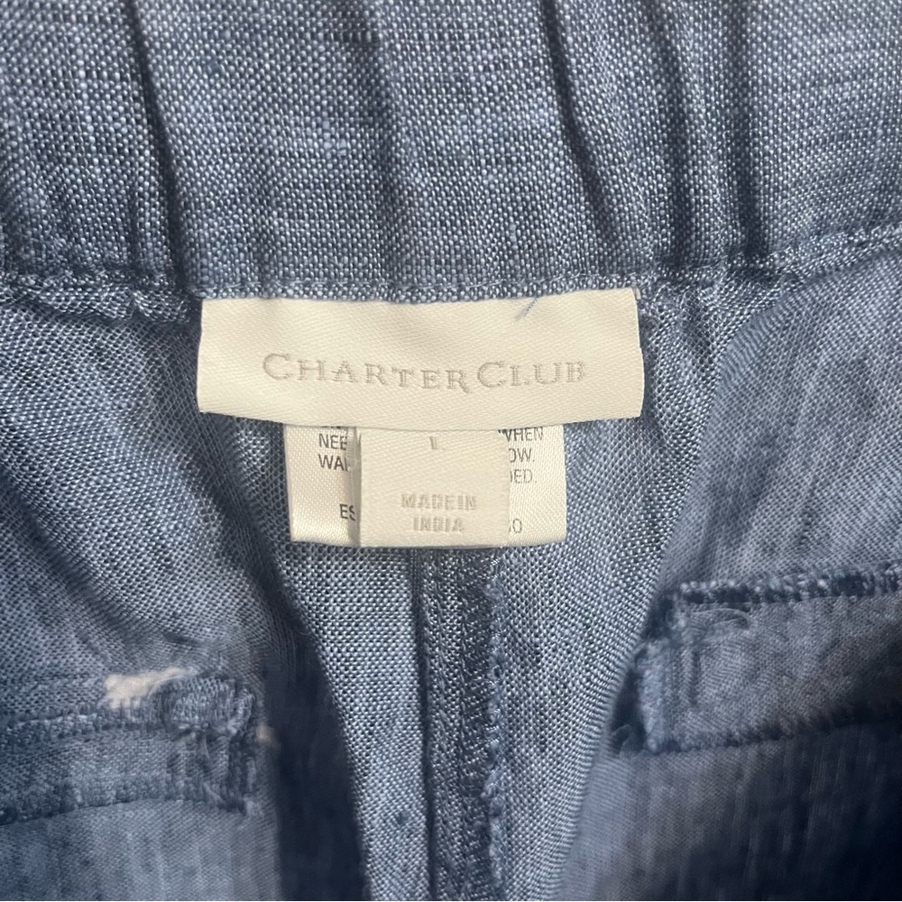 Charter Club 100% Linen Straight Leg Pants Sz Large Pull-on Elastic Waist Beach - Picture 6 of 8